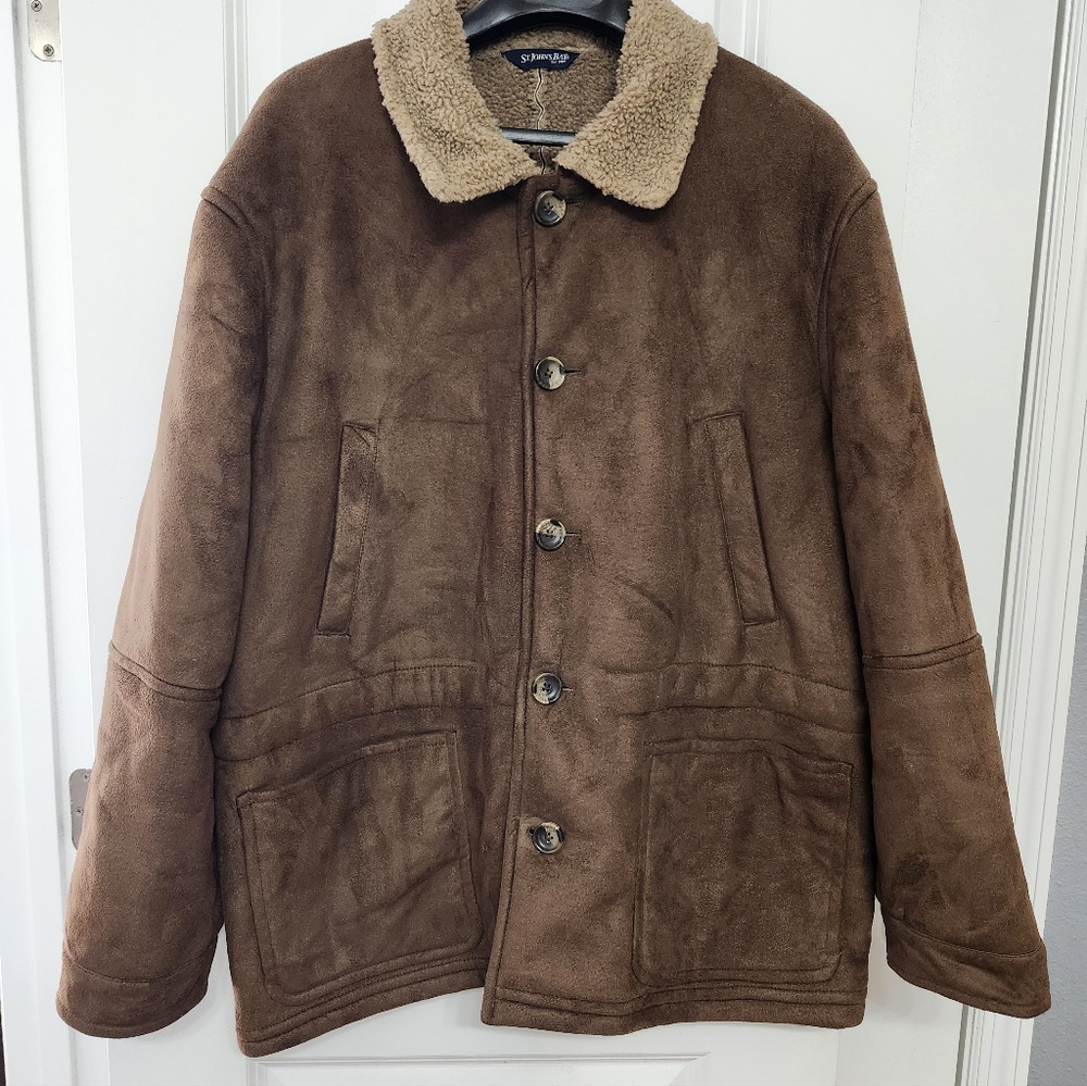St. Johns Bay Woman's XL Brown Suede Shearling Collar Jacket - Picture 3 of 8
